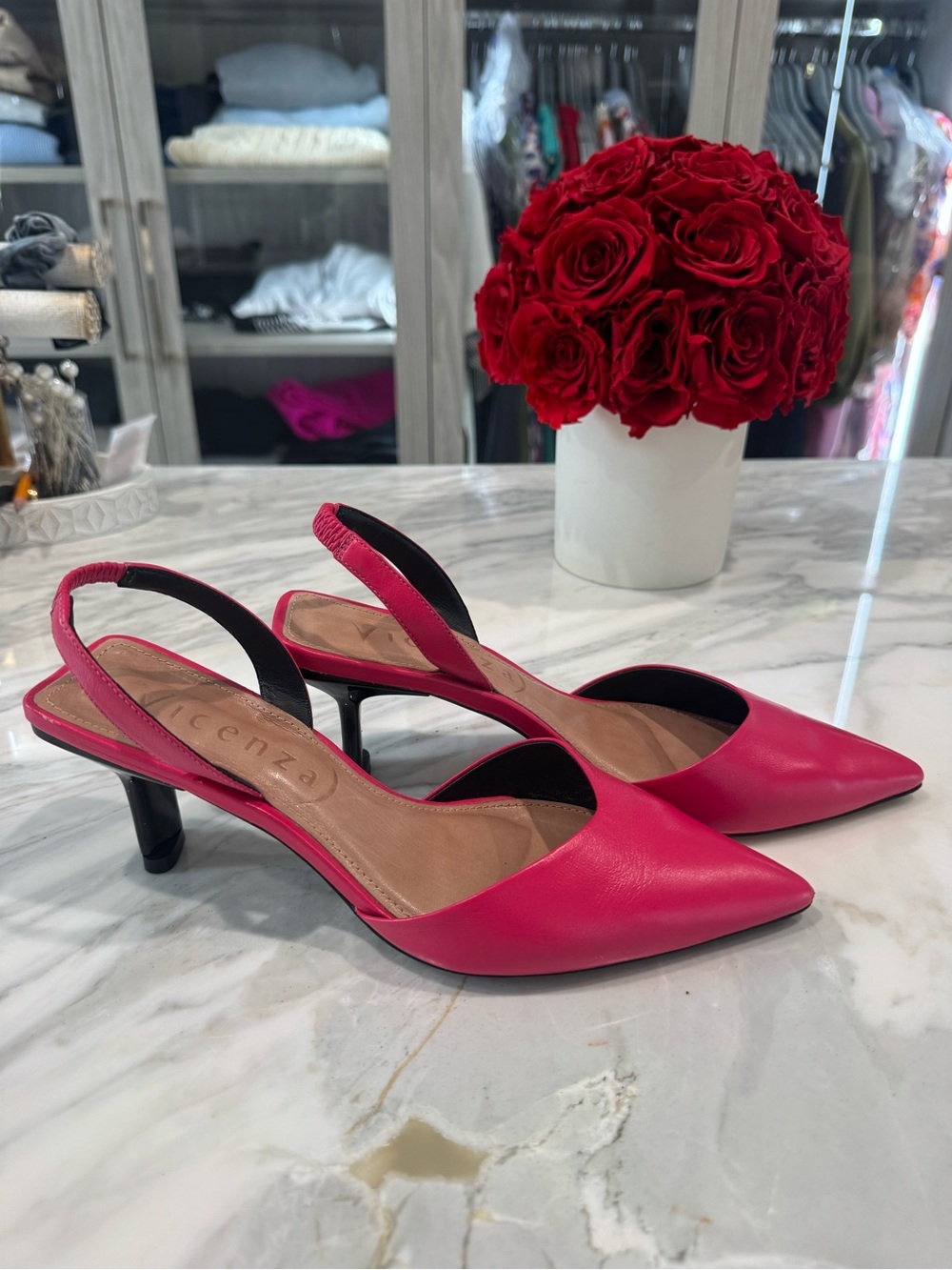 Slingback Pointed-Toe Kitten Heels in Hot Pink - Picture 4 of 5